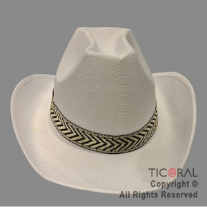 SOMBRERO COWBOY BLANCO TELA CON LAZO x 1